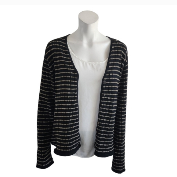 Easyspirit black/beige striped long sleeve knit cardigan,button closure,XL - Picture 3 of 8